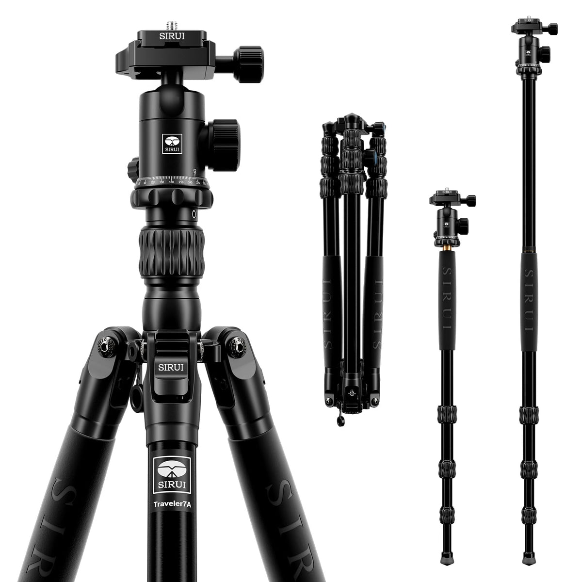 Sirui Traveler 7A 65.55'' Aluminum Camera Tripod, E 10 Panorama Ball Head And Arca Swiss Quick Release Plate,Load Up To 17.6 Lbs,Convertible To Monopod