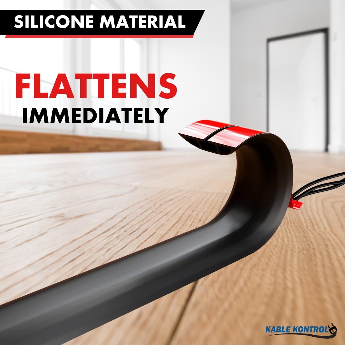 Kable Kontrol Silicone Floor Cord Cover   5 Ft Flexible Cord Protector, Self Adhesive, For Concealing Extension Cable, Protectin