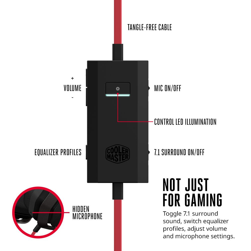 Cooler Master Masterpulse Pro Gaming Headset, Virtual 7.1, Usb 2.0, Rgb Ear Cups, Hidden Mic, Fx Bass Boost