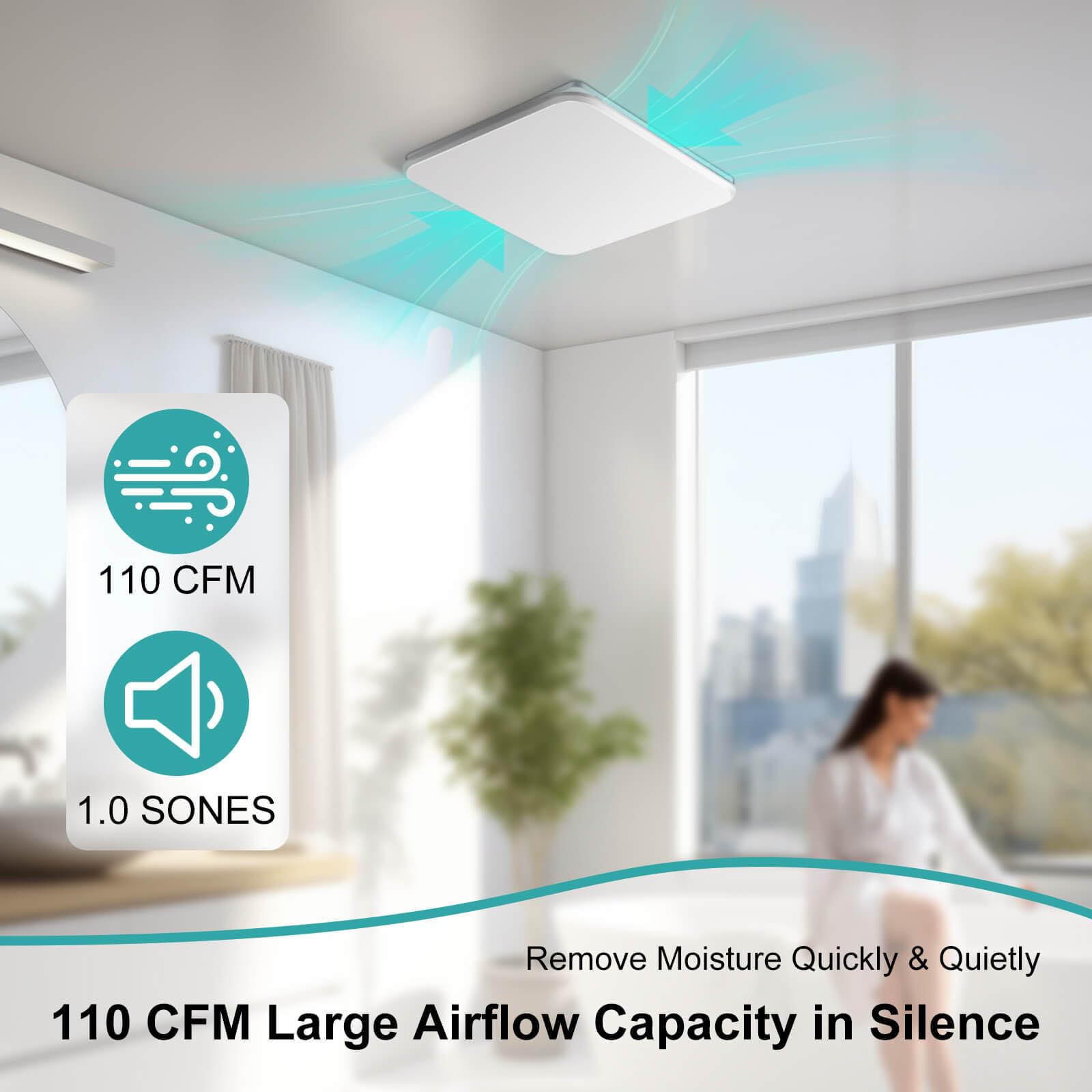 Joeaonz Bathroom Exhaust Fan 110Cfm With Hidden Grille Design, 1.0 Sones Urtra Quiet Ceiling Ventilation Fan System   Household