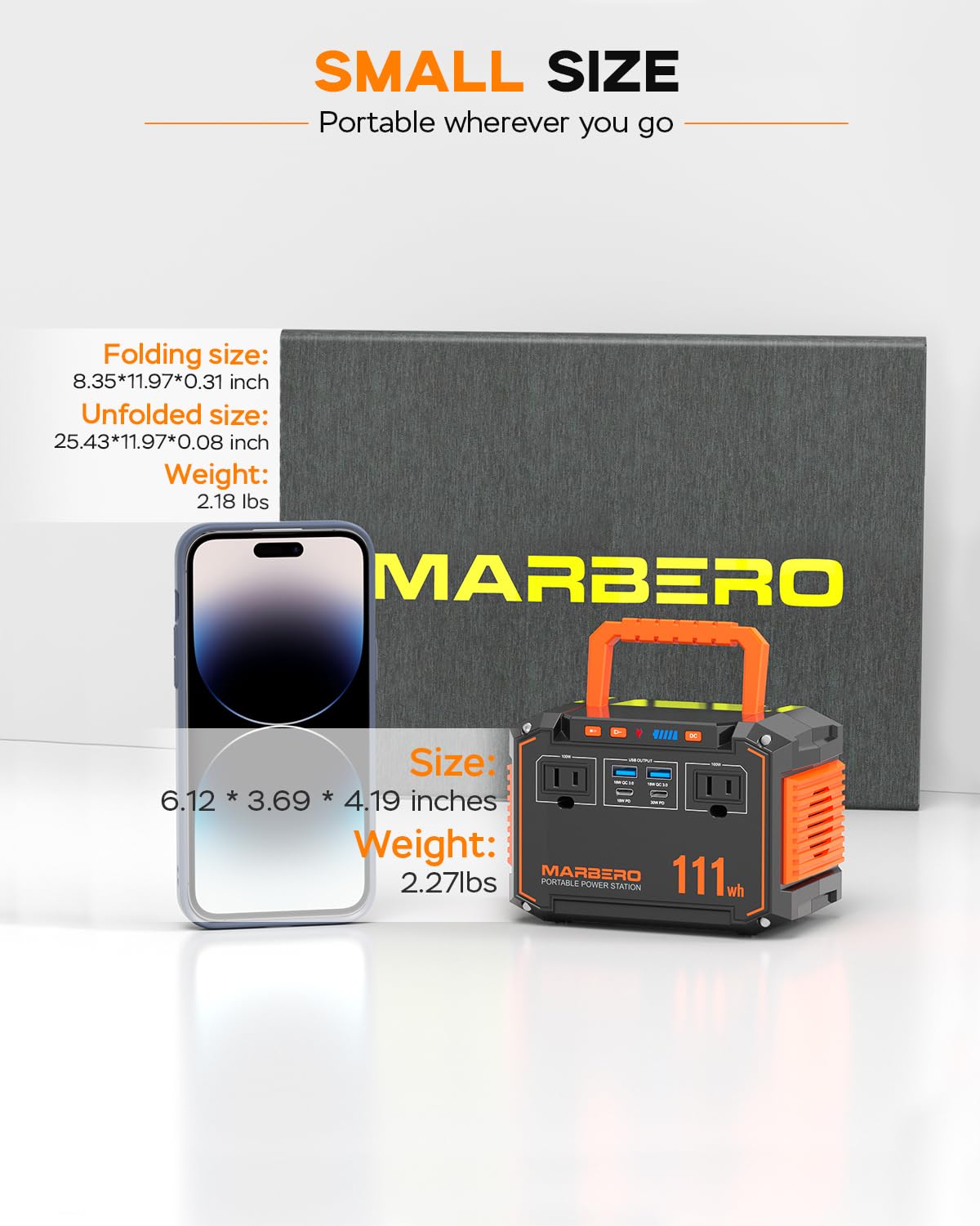 Marbero 150W Peak Solar Generator With 30W Solar Panel 111Wh Camping Portable Power Station 110V Power Bank With Ac Outlet(2*Usb