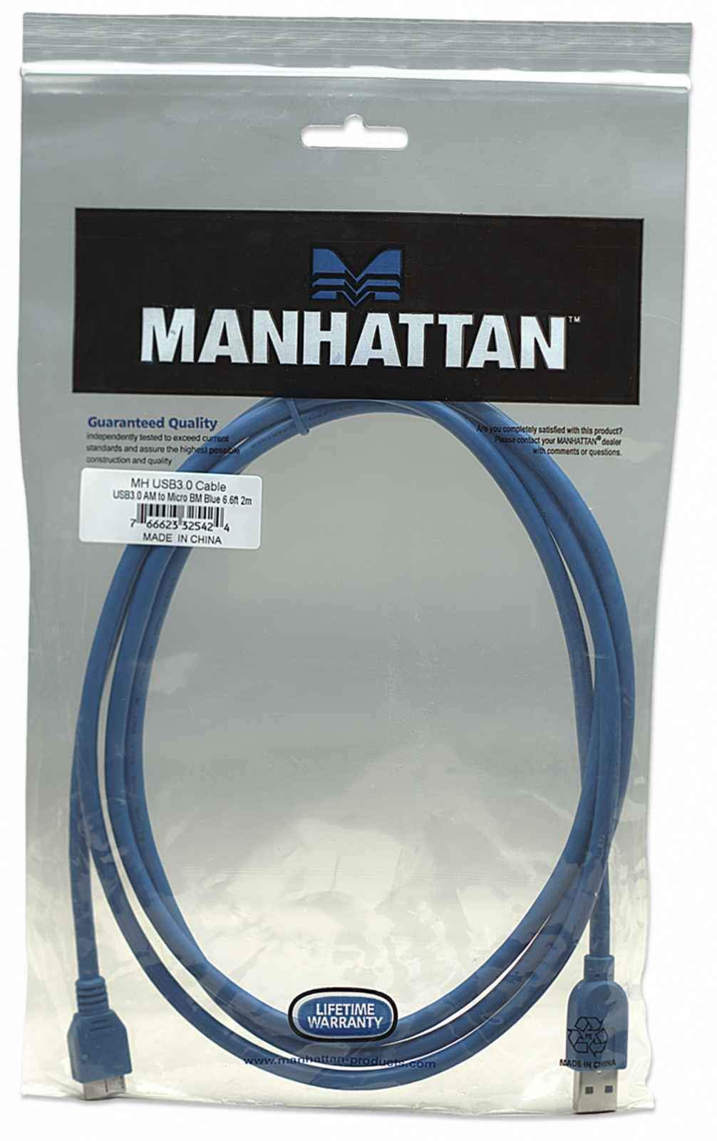 Manhattan Usb 3.0 Cable A Malemicro B Male Blue 6.6 Feet2M (325424)