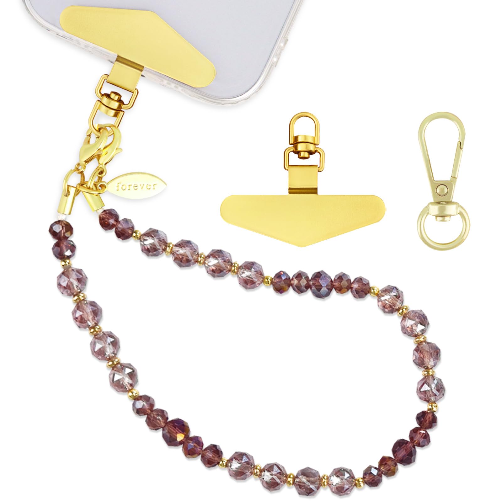 Yiflin Natural Crystal Beaded Phone Charm Strap, Handmade Phone Wrist Strap with Metal Tether Tab, Elegant Wristlet Keychain Lan