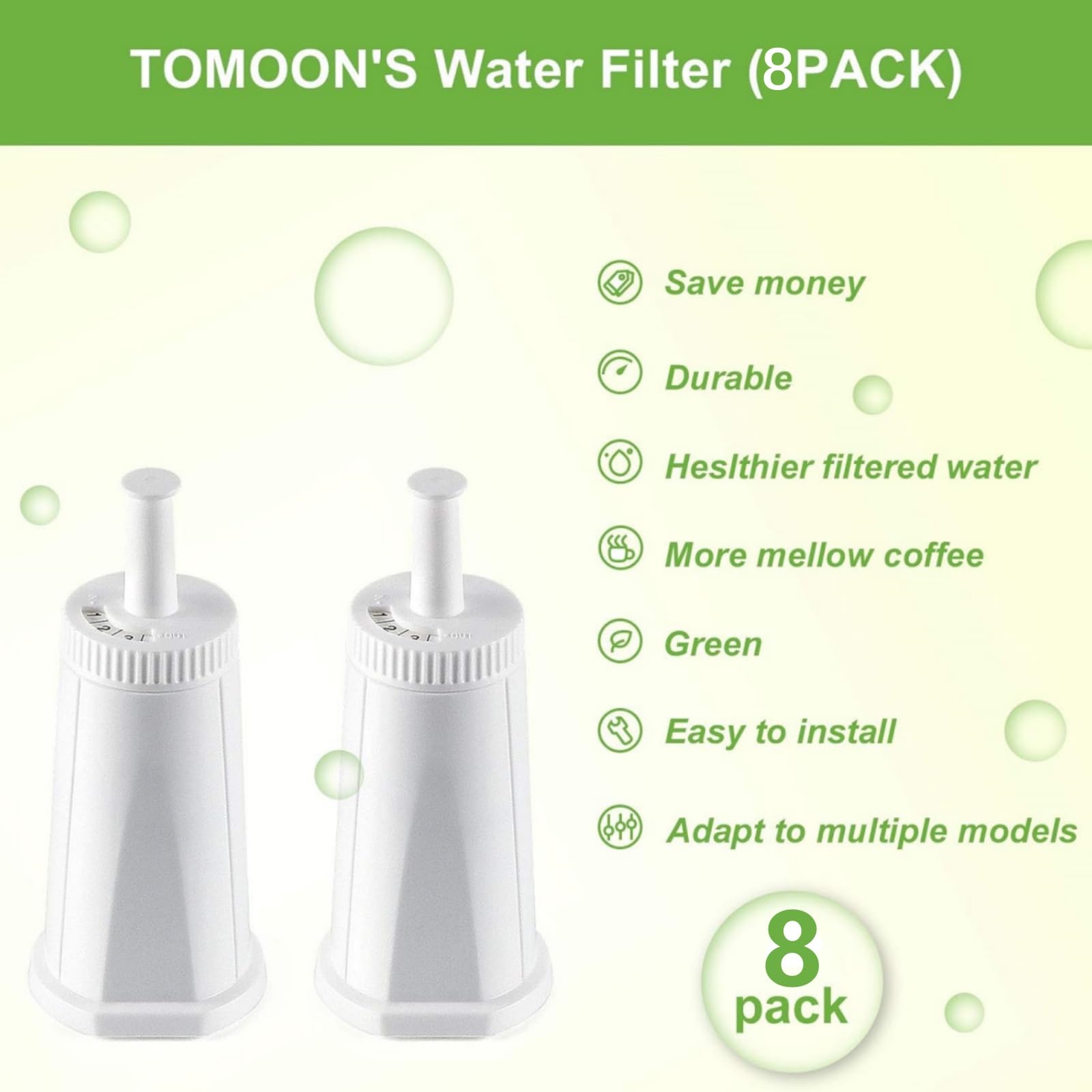 8Pcs Water Filters For Breville Barista Touch, Oracle Touch, Barista Pro, Claro Swiss Espresso Machines Bes880, Bes878, Bes870,