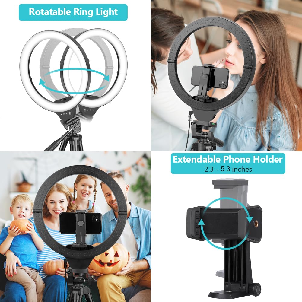 Sensyne 14'' Ring Light With 50'' Extendable Tripod Stand, Led Circle Lights With Phone Holder For Live Stream/Makeup/Youtube Vi
