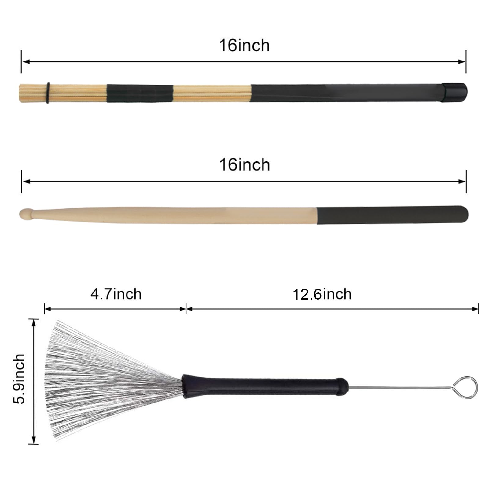 Aulufft Drum Stick Set,1 Pair 5A Classic Maple Wood Drum Sticks And 1 Pair Retractable Drum Wire Brushes And 1 Pair Rods Drum Br