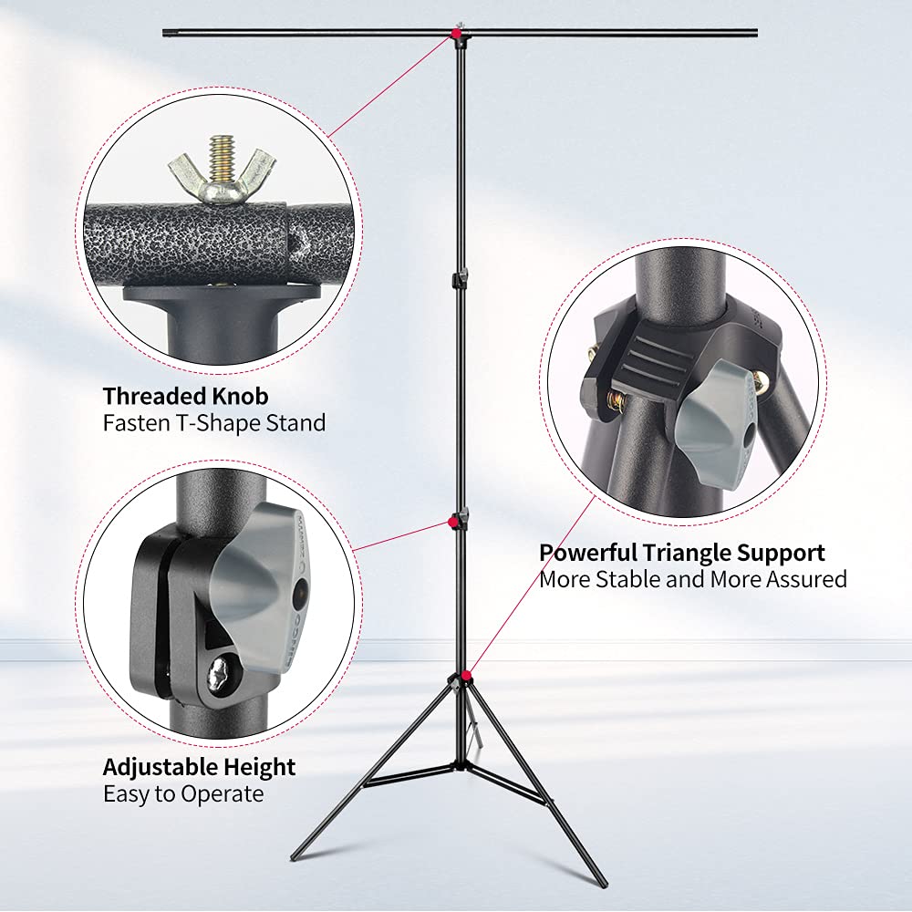 Hemmotop Portable T Shape Backdrop Stand,5X6.5Ft Adjustable Green Screen Stand Only, Photo Background Support Stand With Clip Cl