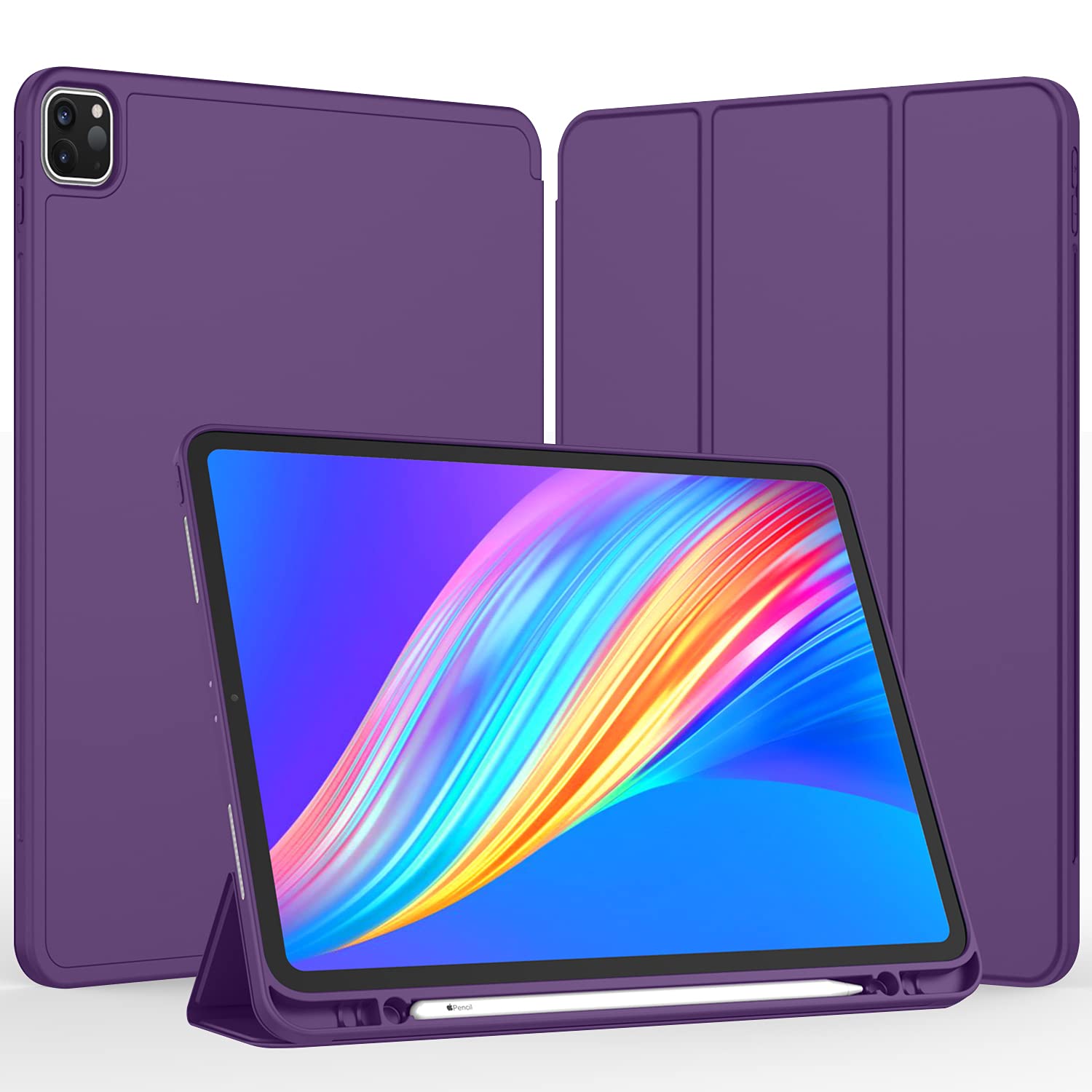 Imieet New Ipad Pro 11 Inch Case 2022(4Th Gen)/ 2021(3Rd Gen) With Pencil Holder [Support Ipad 2Nd Pencil Charging/Pair],Trifold Stand Smart Case With Soft Tpu Back,Auto Wake/Sleep(Dark Purple)
