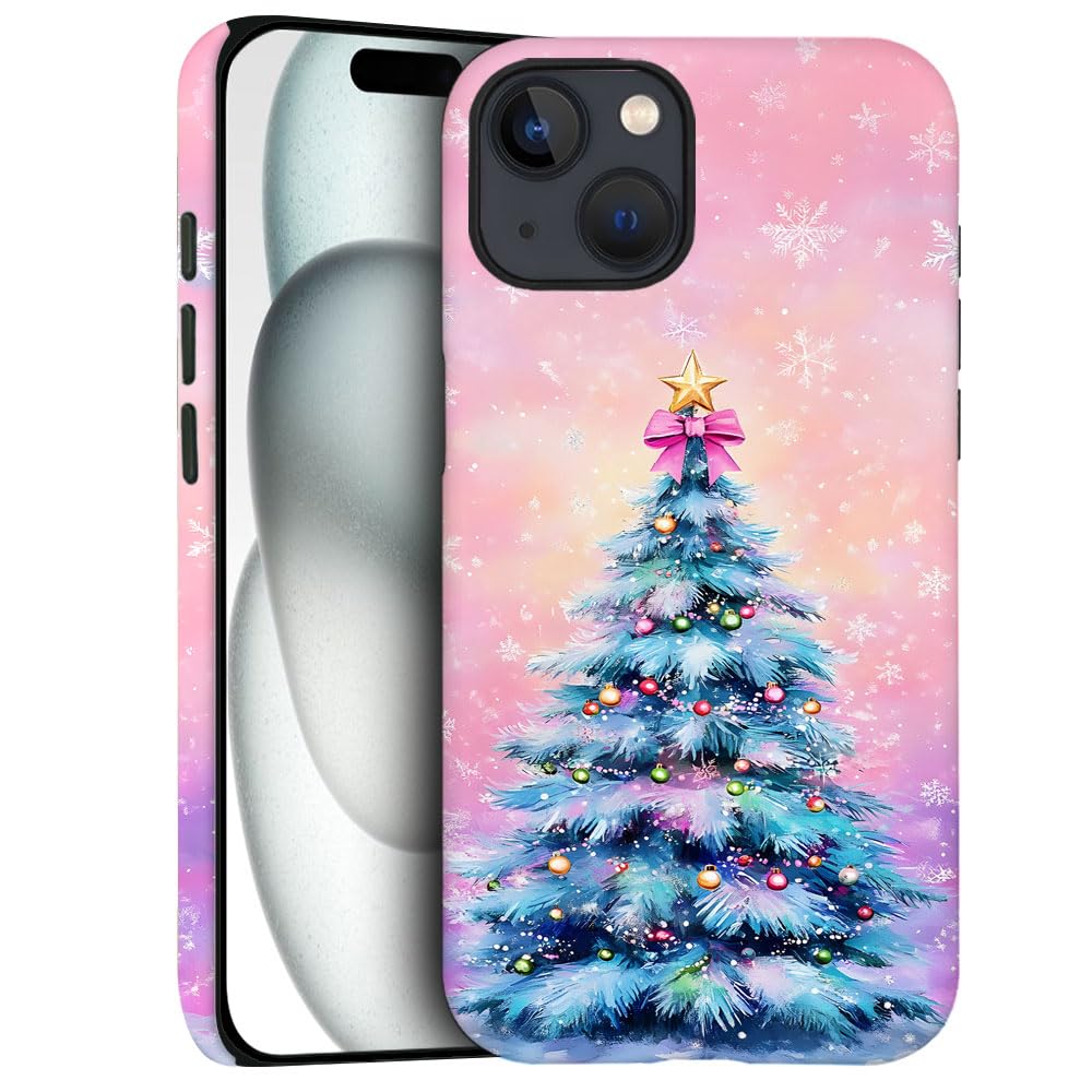 DJSOK Compatible with iPhone 15 Plus,Frosted PC Anti-Scratch Shockproof Case - Christmas Tree Pink