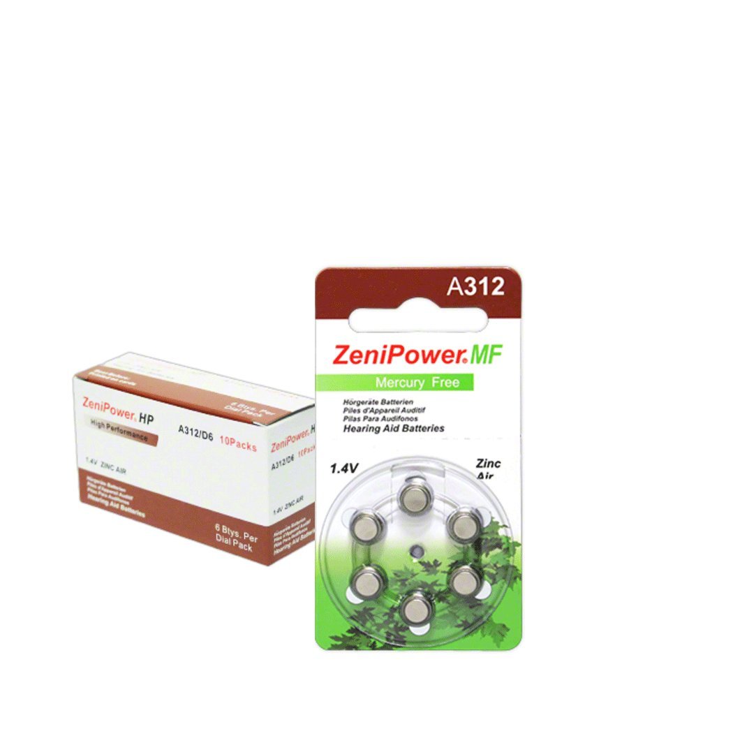 Zenipower Zinc Air Hearing Aid Battery Size 312 (60 Batteries)