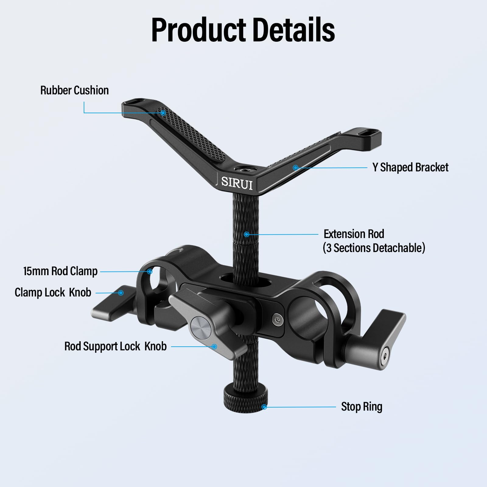 Sirui Camera Lens Support, Universal 15Mm Rail Telephoto Long Lens Support Bracket With Vertical And Horizontal Adjustment, 3 Extension Rods Lens Holder For Dslr Camera Shoulder Rig, Am Lb35
