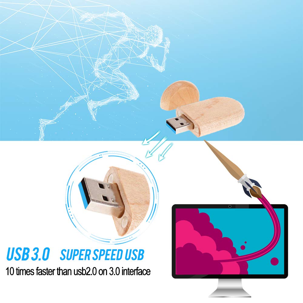 32Gb Usb3.0 Oval Wood Flash Drive Box, Fewina Wooden Usb Drive 32G Usb 3.0 Super Speed Thumb Drive Jump Drive Ideal Gift For Bir