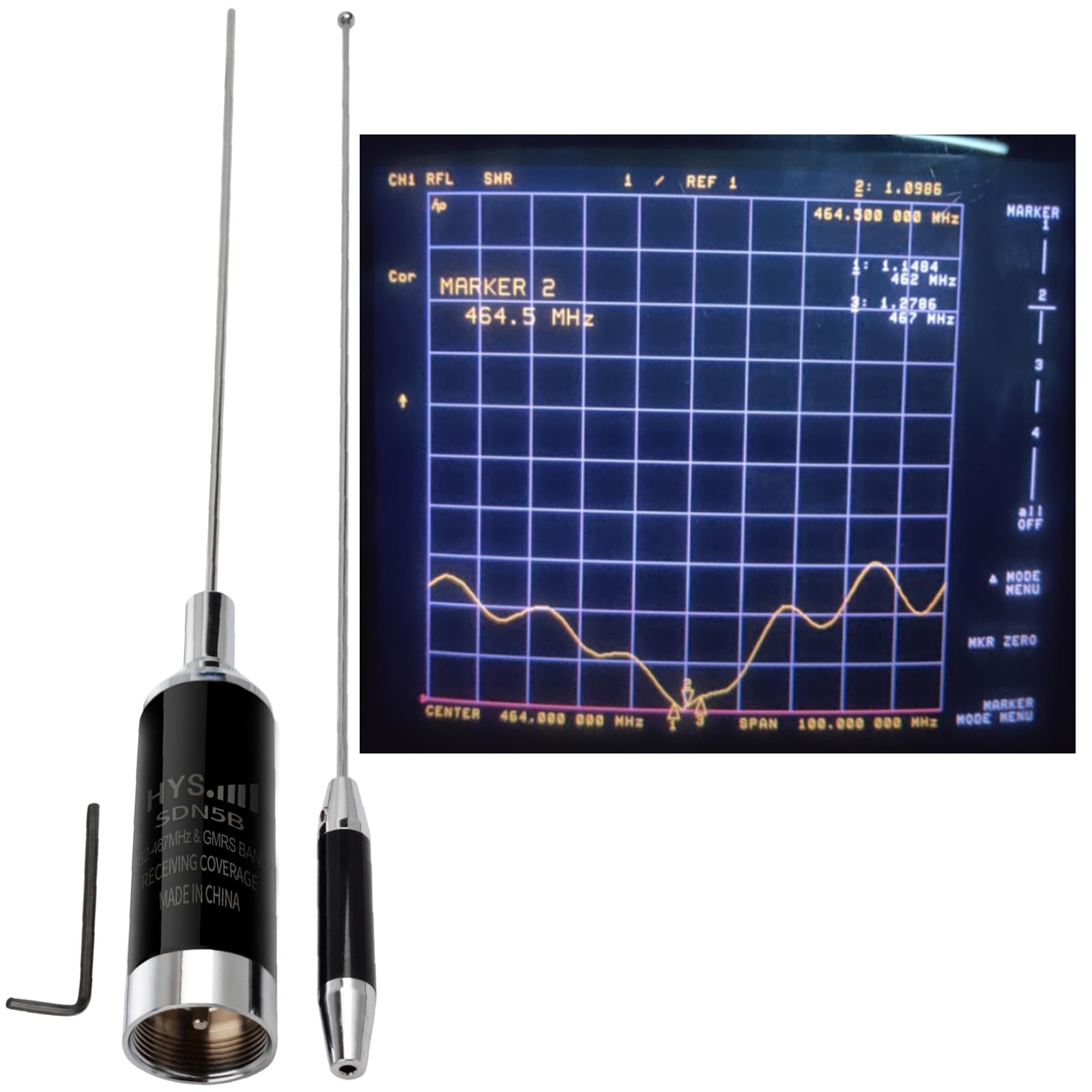 Hys Uhf Band Nmo Gmrs Amateur Antenna 5.5Dbi, 460 470Mhz 35Inchs Whip Antenna With L Bracket Trunk/Hole Mount & 13Ft/About 4M Rg