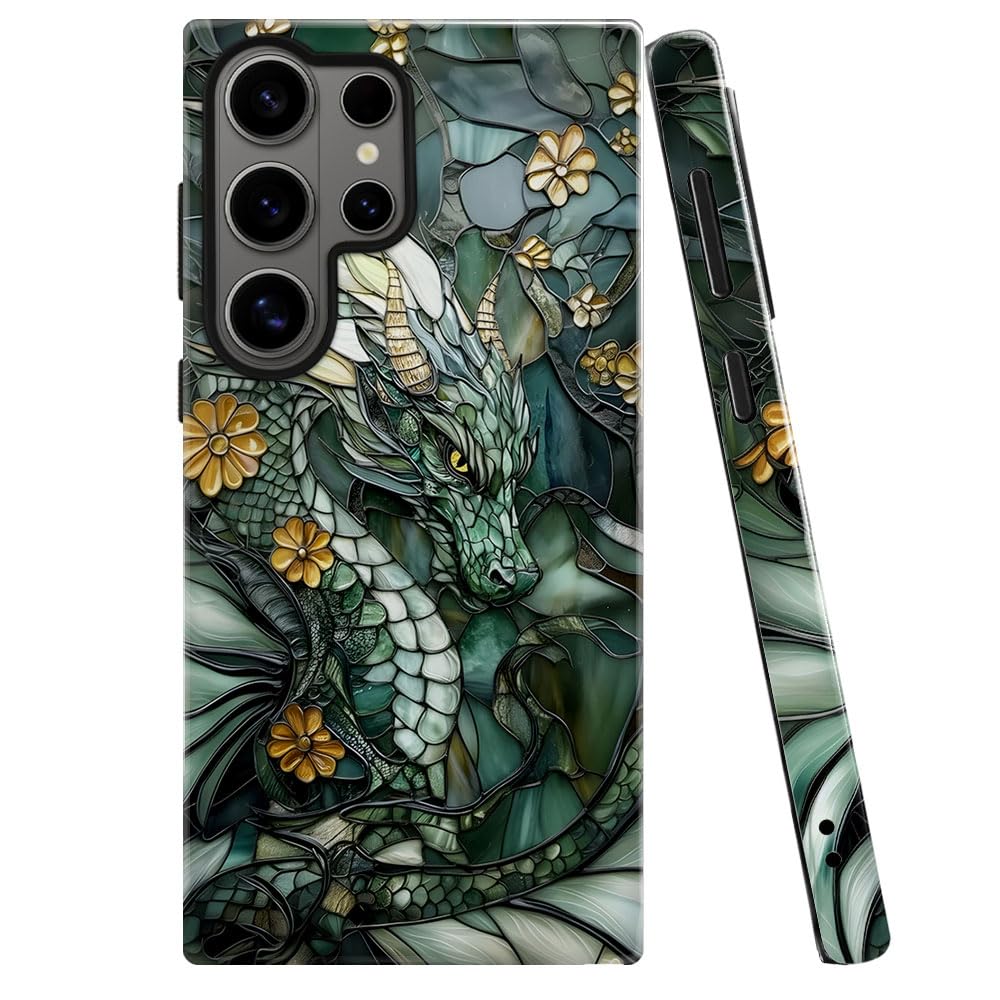 Case for Samsung Galaxy S26 Ultra,Dragon Stained Glass Aesthetic Dark Phone Case Military-Grade Drop Protection Cover for Women 