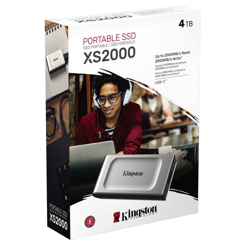 Kingston Xs2000 4Tb High Performance Portable Ssd With Usb C  Pocket Sized  Usb 3.2 Gen 2X2  External Solid State Drive  Up To 2