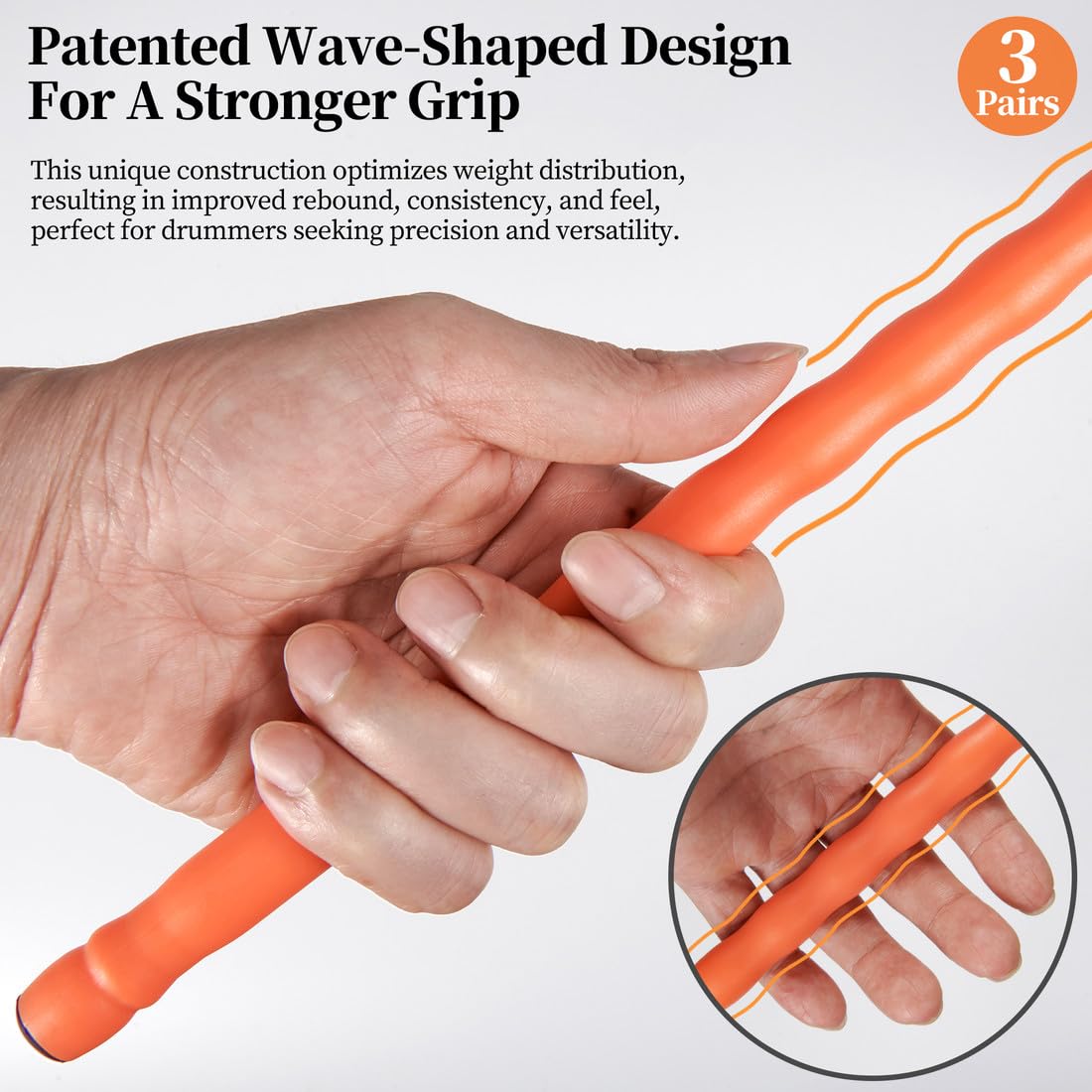 5A Carbon Fiber Drum Sticks Durable Drumsticks (3 Pair Orange)