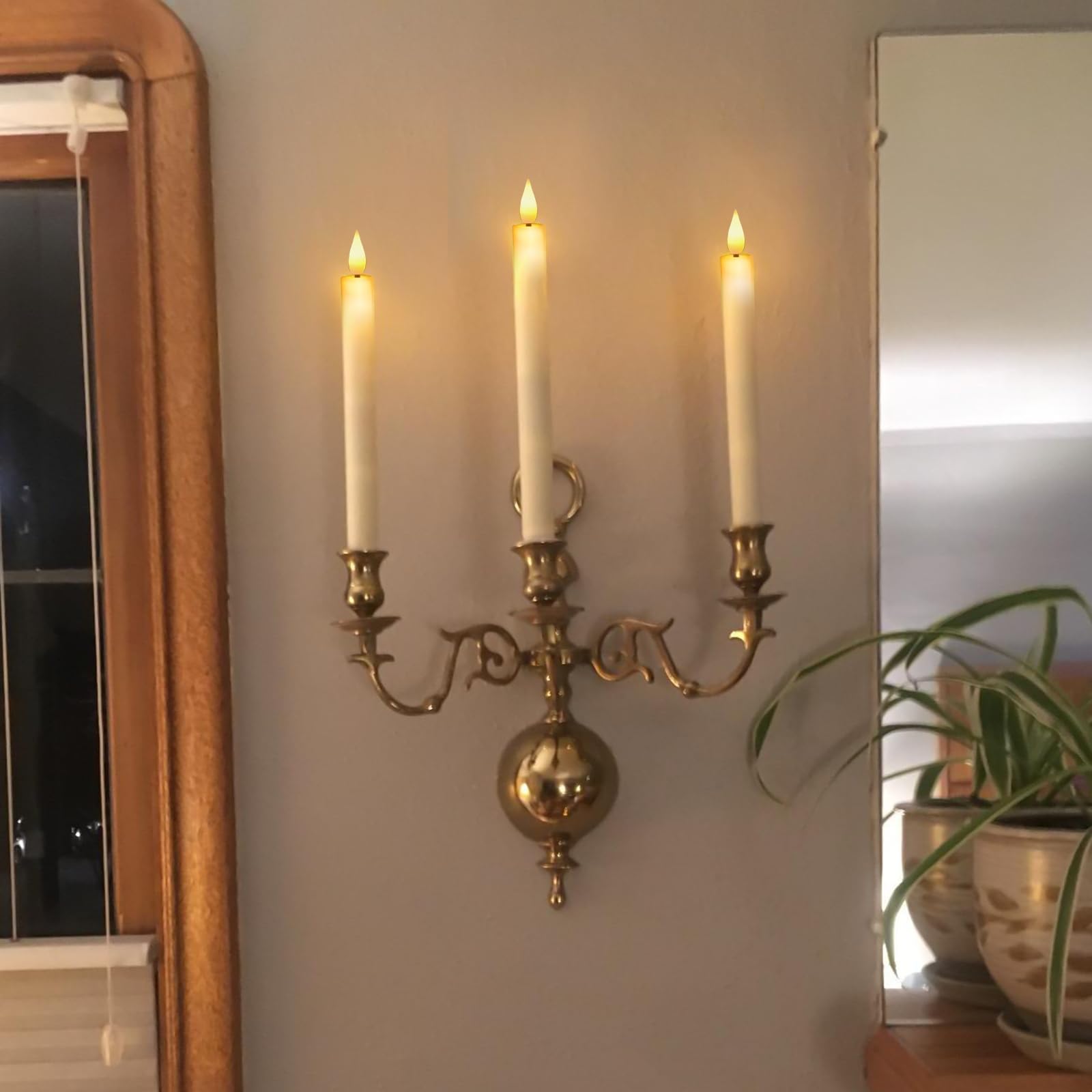 5Plots 6Pcs Real Wax Flameless Taper Candles With Timer, 9.6 Inches Led Candlesticks With 3D Wick, Flickering Flame Battery Oper