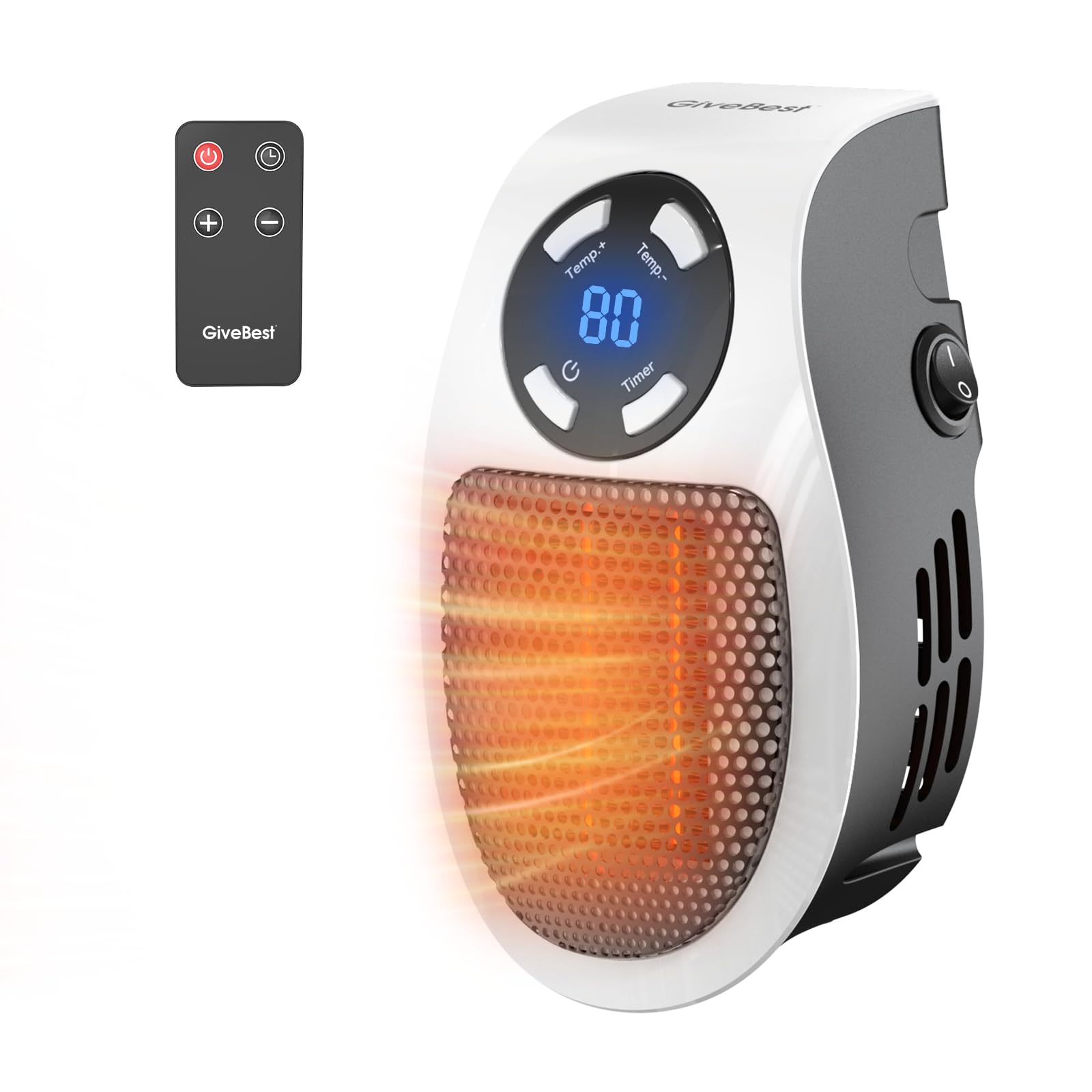 GiveBest Programmable Space Heater with LED Display, Remote Wall Outlet Electric Heater with Thermostat and Timer for Home Offic