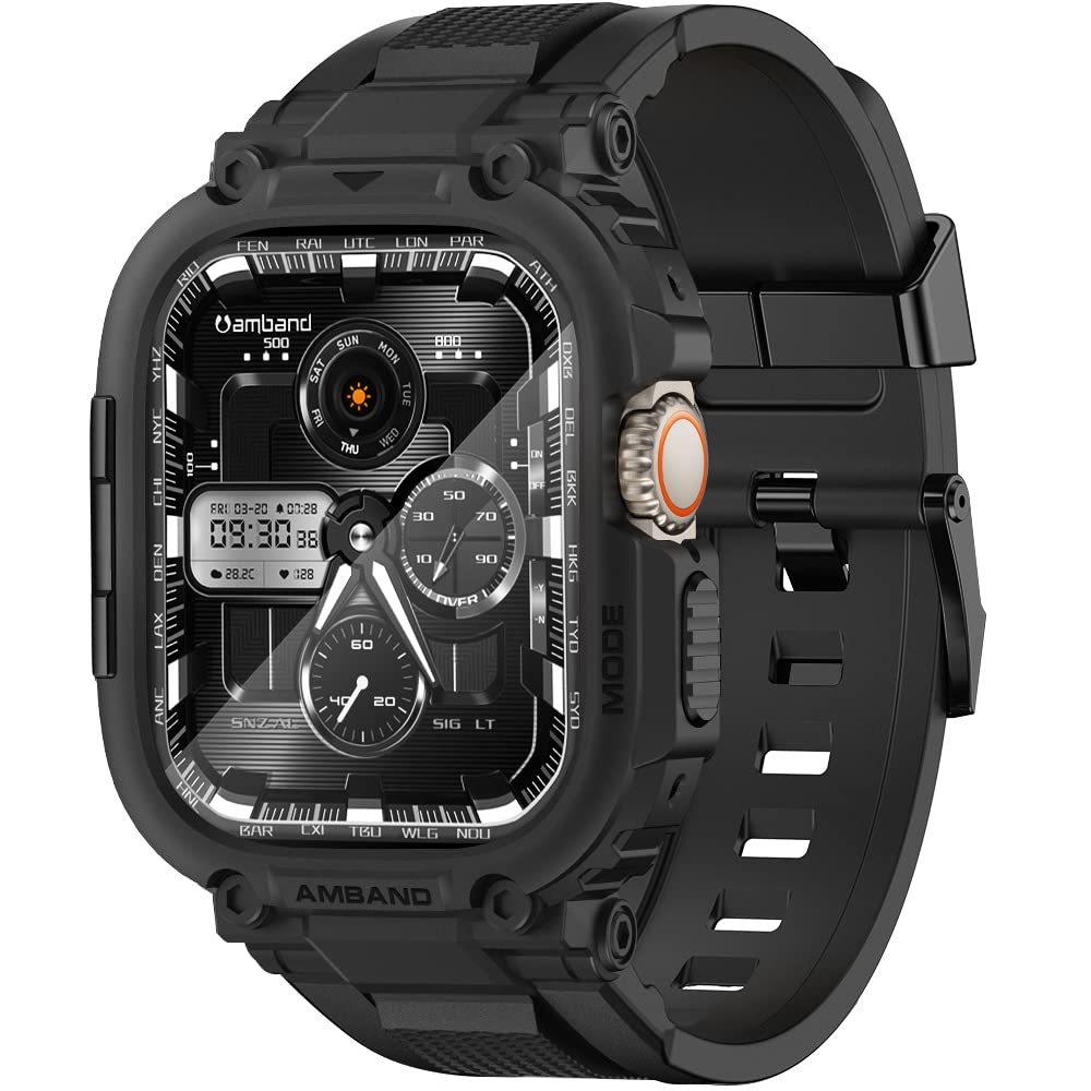 Amband Bands Case Screen Protector Compatible With Apple Watch Ultra 2/1 49Mm, M1 Sport Series Rugged Cover Strap And 9H Tempere