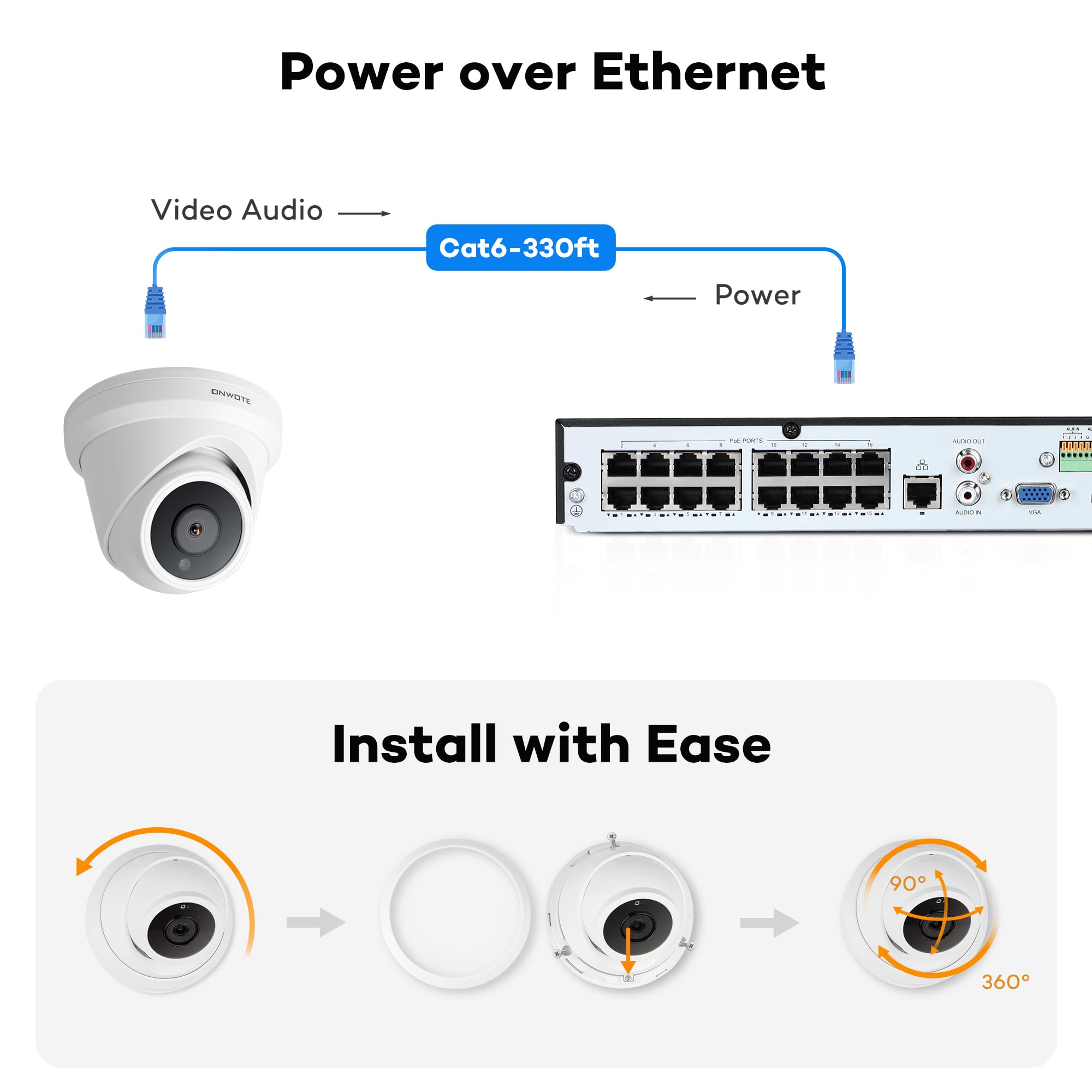 Onwote 4K 8Mp Ultrahd Poe Ip Security Camera Turret, Ai Human Vehicle Detection, 3840X2160 8 Megapixels, 128 Field Of View, Vide