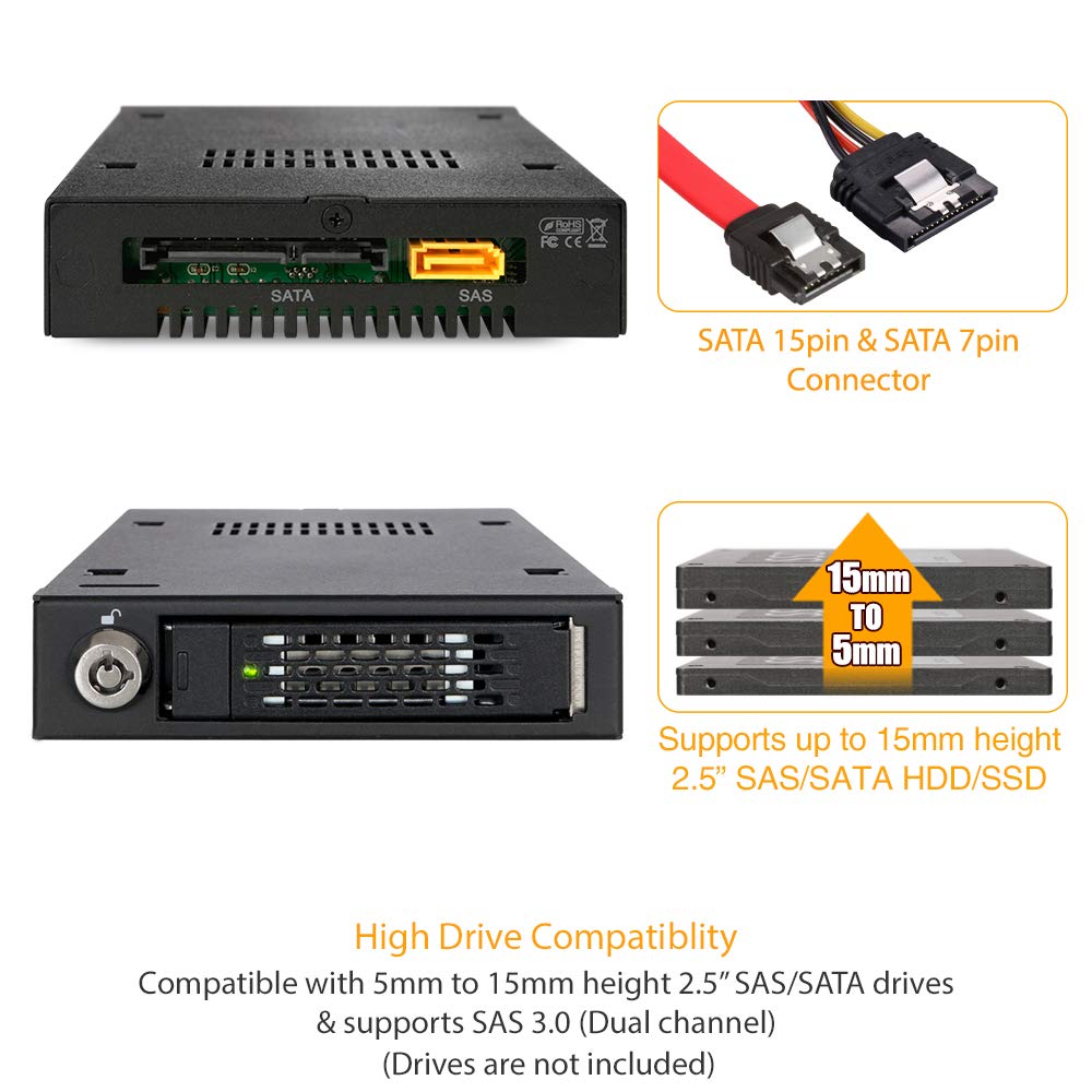 Icy Dock Rugged Full Metal 2.5    Sas/Sata Hdd & Ssd Mobile Rack For External 3.5 Drive Bay | Tougharmor Mb991Ik-B