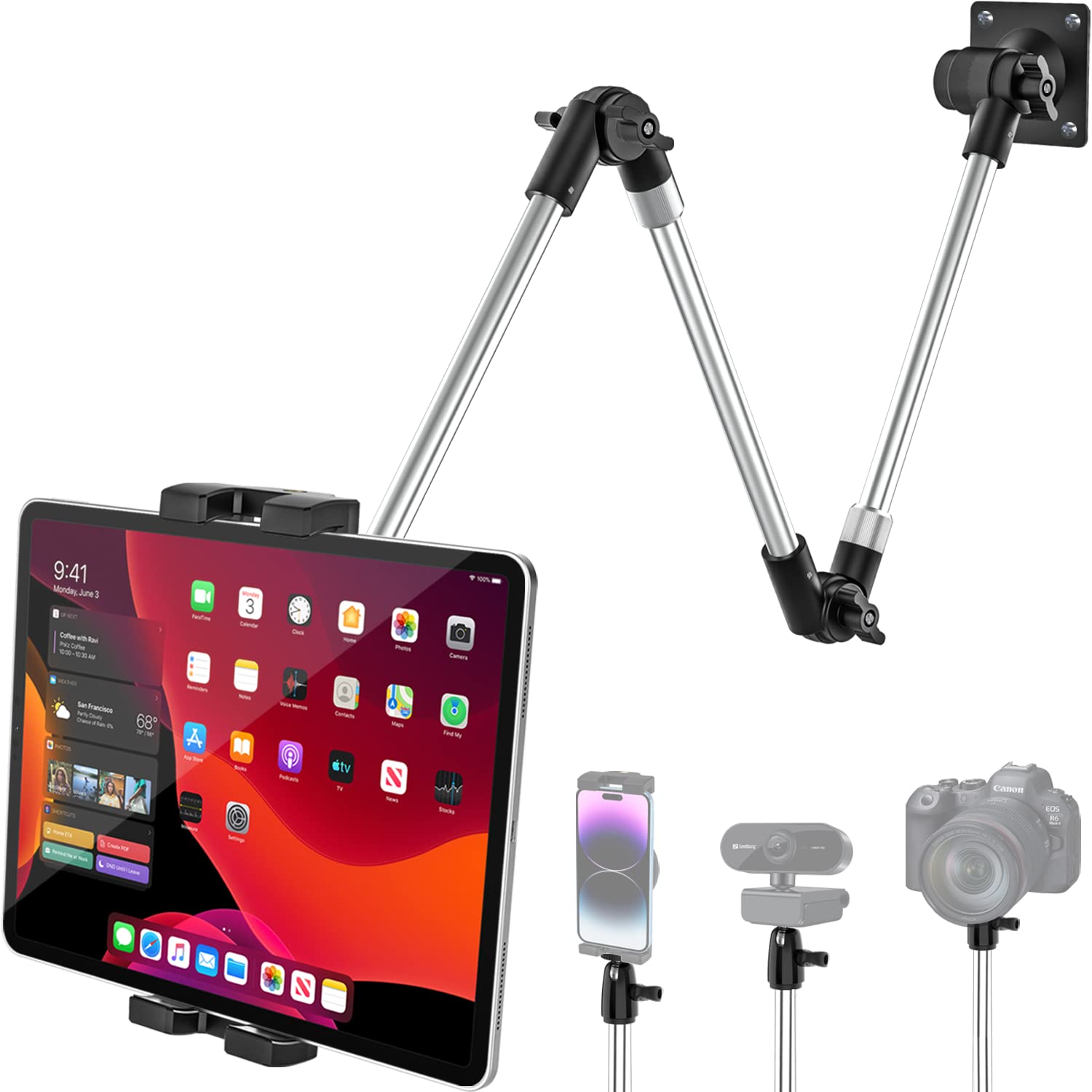 Woleyi Adjustable Tablet Wall Mount Holder   35 Inch Foldable Arm Phone Ipad Mount For Wall, Webcam Stand Camera Mount, Fit For 