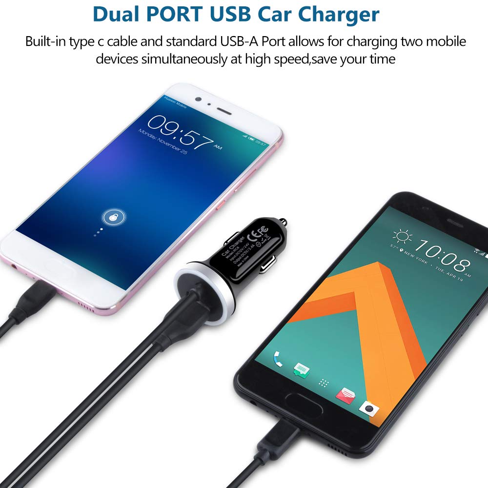 Usb C Car Charger, 3.4A Fast Charging Car Adapter+3Ft Type C Cable For Samsung Galaxy S24 S23 S22 S21 S20 S10 Note 20 A10E A20 A