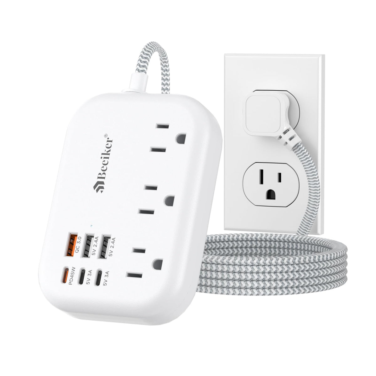 Pd45W Usb C Travel Power Strip, Cruise Power Strip With 6 Usb(3 Usb C) Ports And 3 Outlets, 5Ft Flat Plug Braided Extension Cord