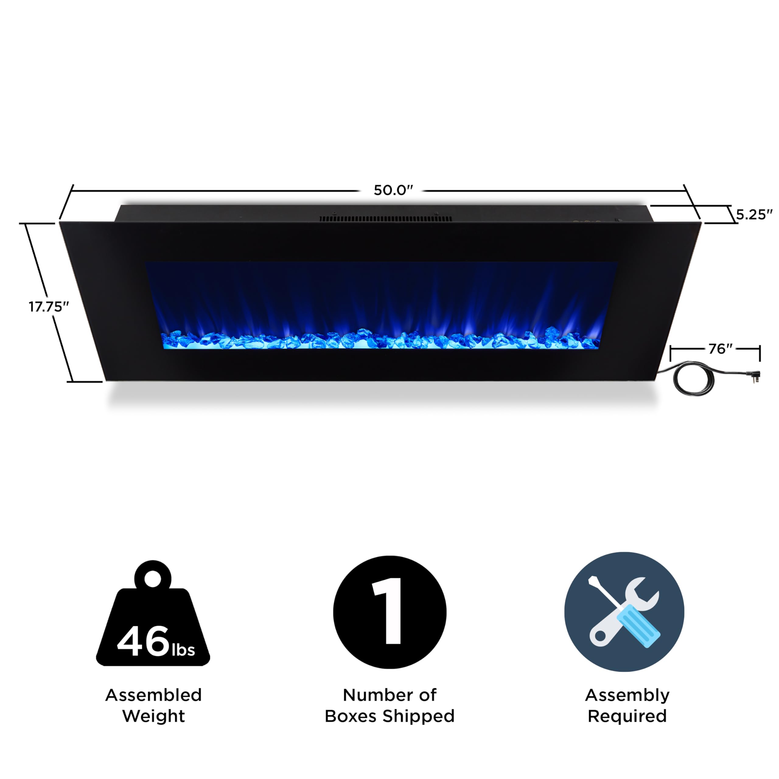 Real Flame 1330E Bk Dinatale Wall Hung Electric Fireplace 50''   Black