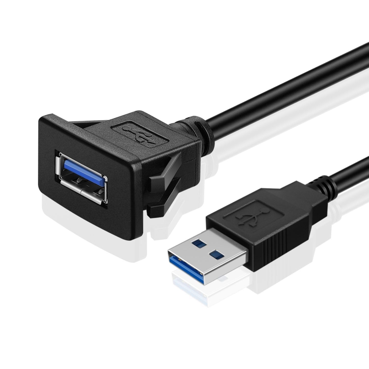 Tnp Usb 3.0 Flush Mount Cable W/Buckle (Square) Dashboard Panel Dash Mount 1 Port Usb Socket Plug Jack Connector Extension Wire