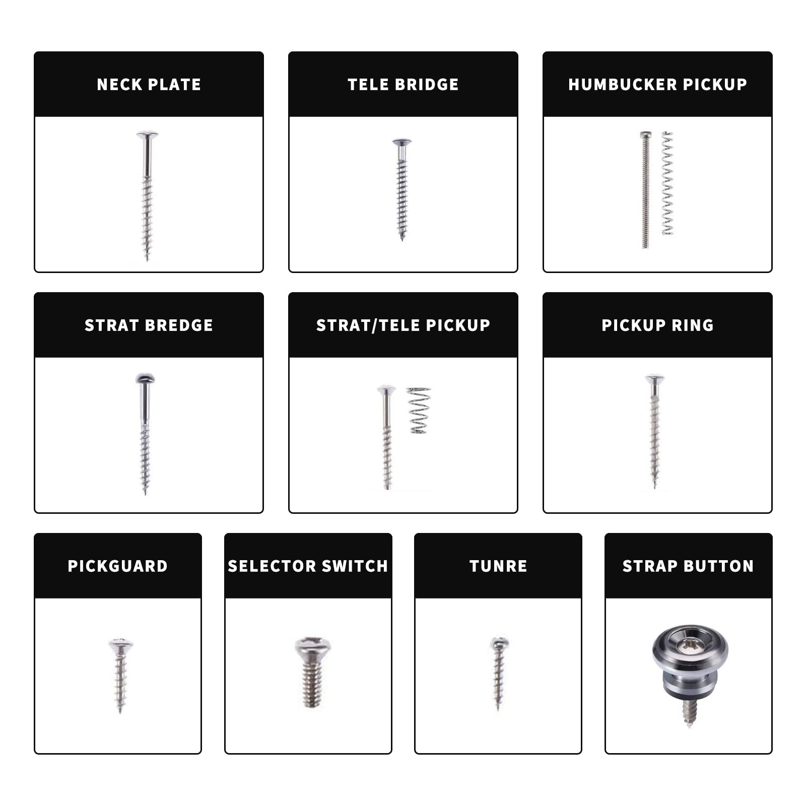 Cheerock Guitar Screws Kit For Electric Guitar Bridge, Pickup, Pickguard, Tuner, Switch, Neck Plate, 254 Pieces Guitar Diy Kit W