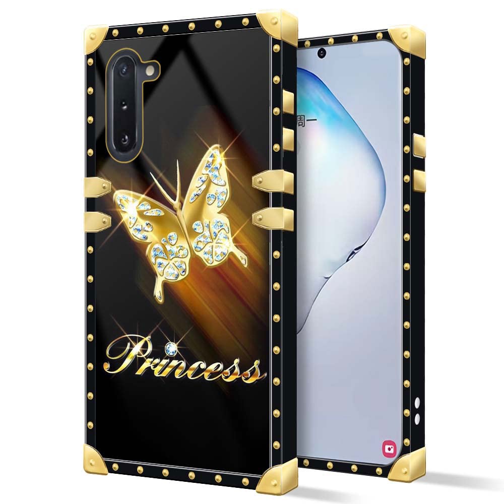 Daizag Case Compatible With Samsung Galaxy Note 10,B Golden Butterfly Square Case Luxury Elegant Women Girls Metal Decoration Co