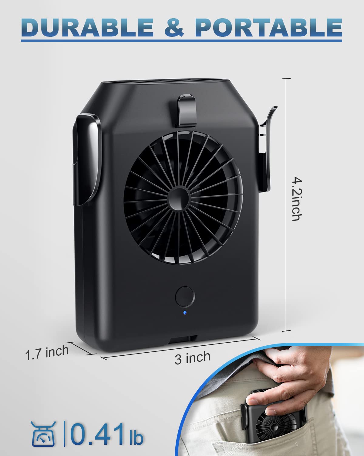 Stsase Portable Fan 10000Mah Rechargeable, Mini Waist Fan With Max 24H Working Time, 3 Speeds 5100Rpm Strong Airflow Wearable Pe