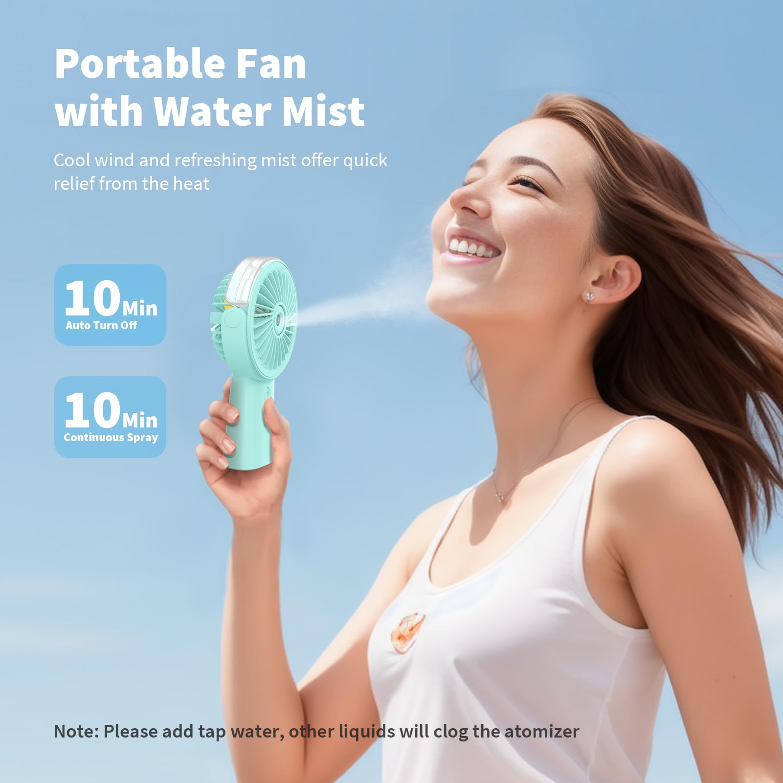 Otlonpe Misting Fan Portable Fan With Mist, 4000 Mah Rechargeable Handheld Fan Battery Operated Water Spray Mister Fan, Small Pe