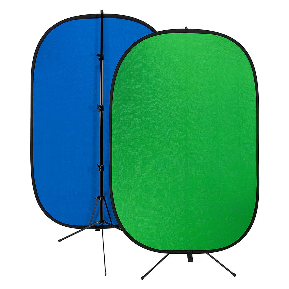 Fotodiox Pro Collapsible Background Kit   48X72In (4X6Ft) Chromakey Green/Chromakey Blue 2 In 1 Background Panel With 2.1M Stand
