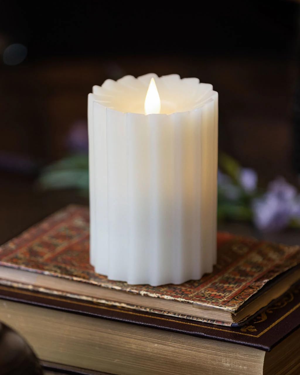 Seasonal Llc Sutton Fluted Seasonal Realistic Motion Flameless Battery Powered Pillar Candle | 3D Moving Flame | Adjustable Brig