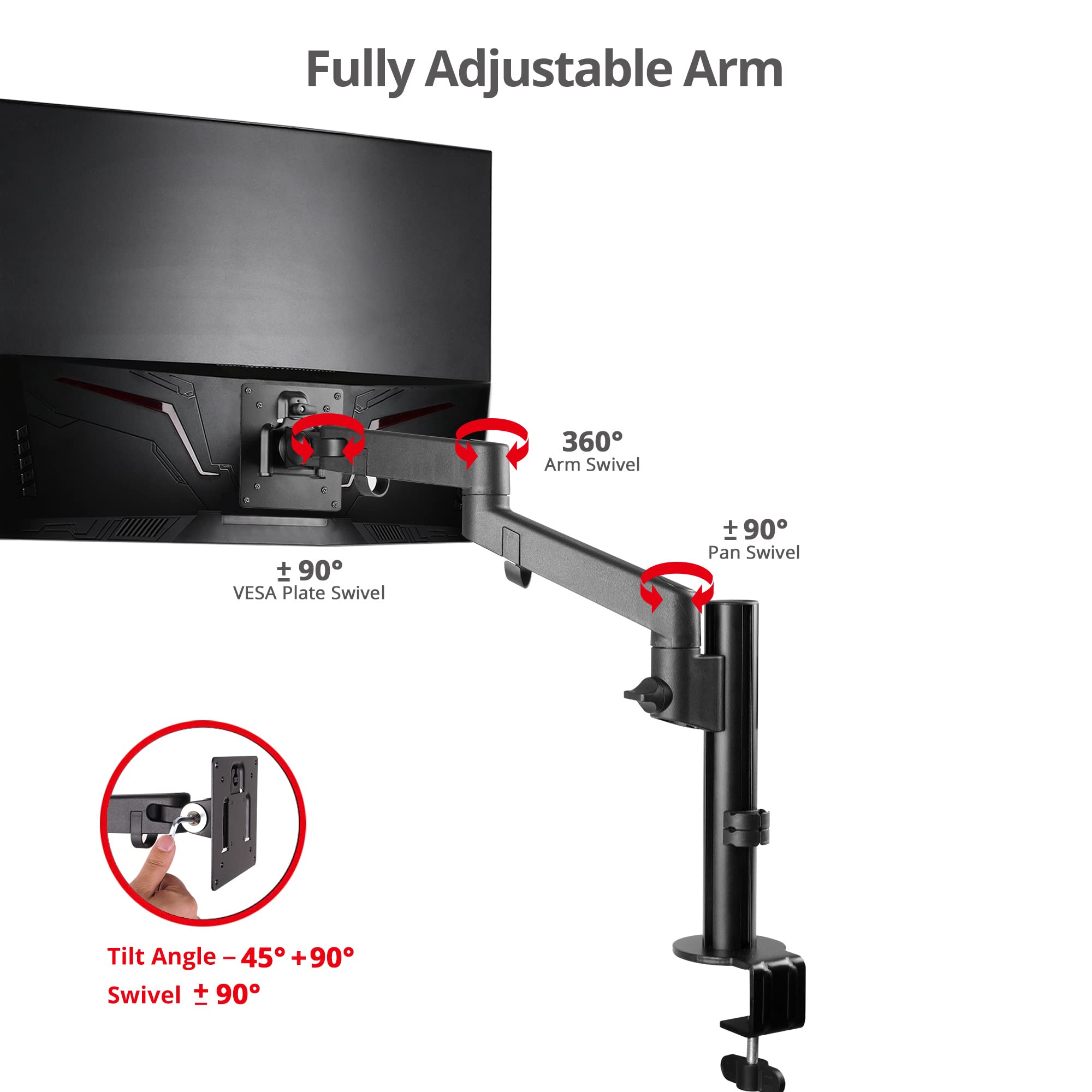 Siig Single Monitor Desk Mount, Replaceable Articulating Arm, 14'' To 32'', Fully Adjustable, Fits Flat/Curved Monitor, Load Bea