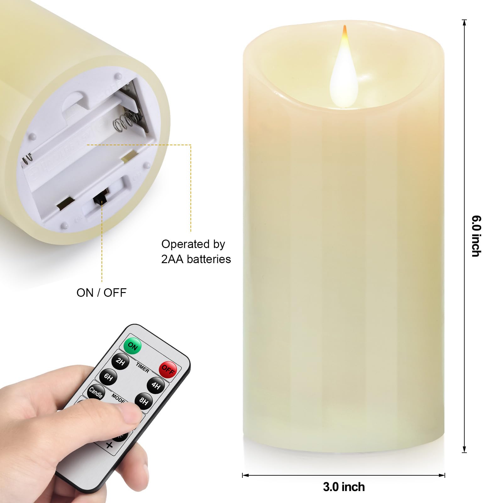 Biyanuo Flameless Battery Operated Led Candles 3D Wick With10Key Button Remote Control 24 Hour Timer Set Of 2 Electric Flickerin