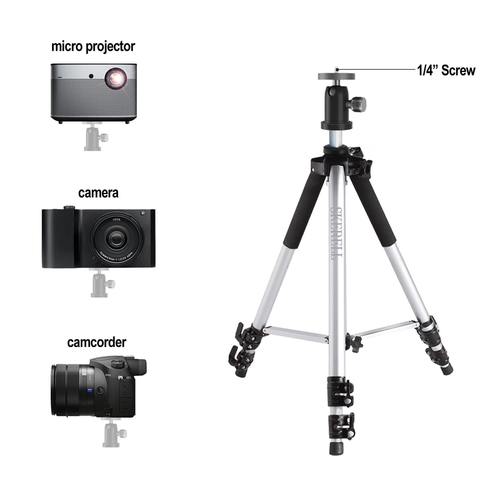 Skerell Projector Stand Tripod Adjustable: Universal Laptop Standing Height From 17'' To 48'' With Tray Ball Head Carry Bag For