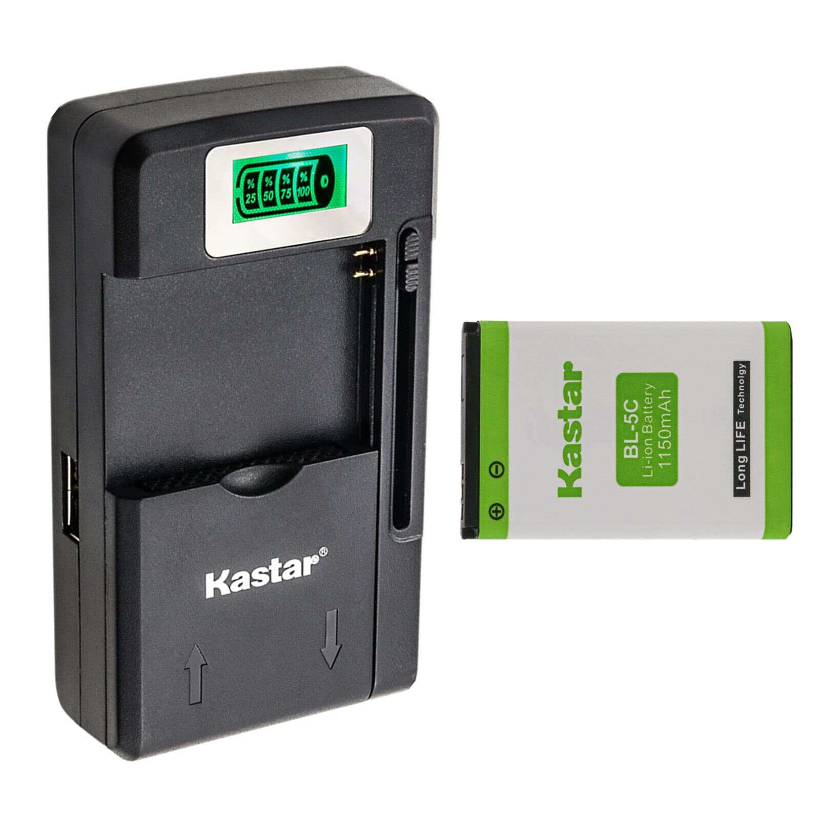 Kastar 1-Pack Battery and Smart LCD Charger Replacement for Nokia BL-5C, NGM BL-OS4, Alcatel 3BN67330AA, 8232, 8232 DECT, 8242 D
