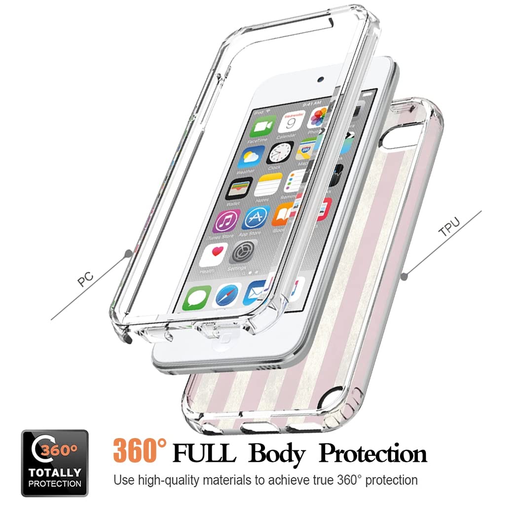 Yodueiv For Ipod Touch 6/Touch 5/Touch 7 Case With Tempered Glass Screen Protector, Full Body Shockproof Cute Clear Flag Pattern