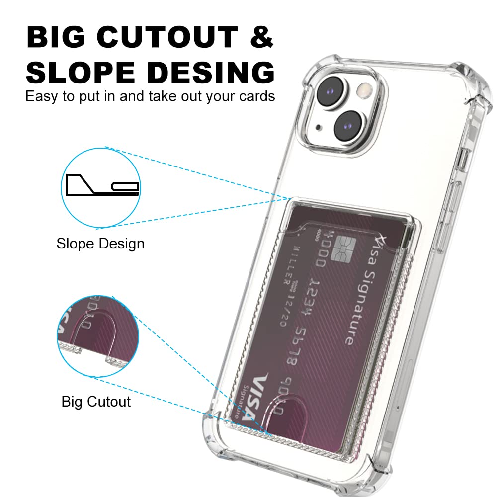 Wuwedo iPhone 14 13 Clear Card Holder Protective Shockproof TPU Slim Phone Case