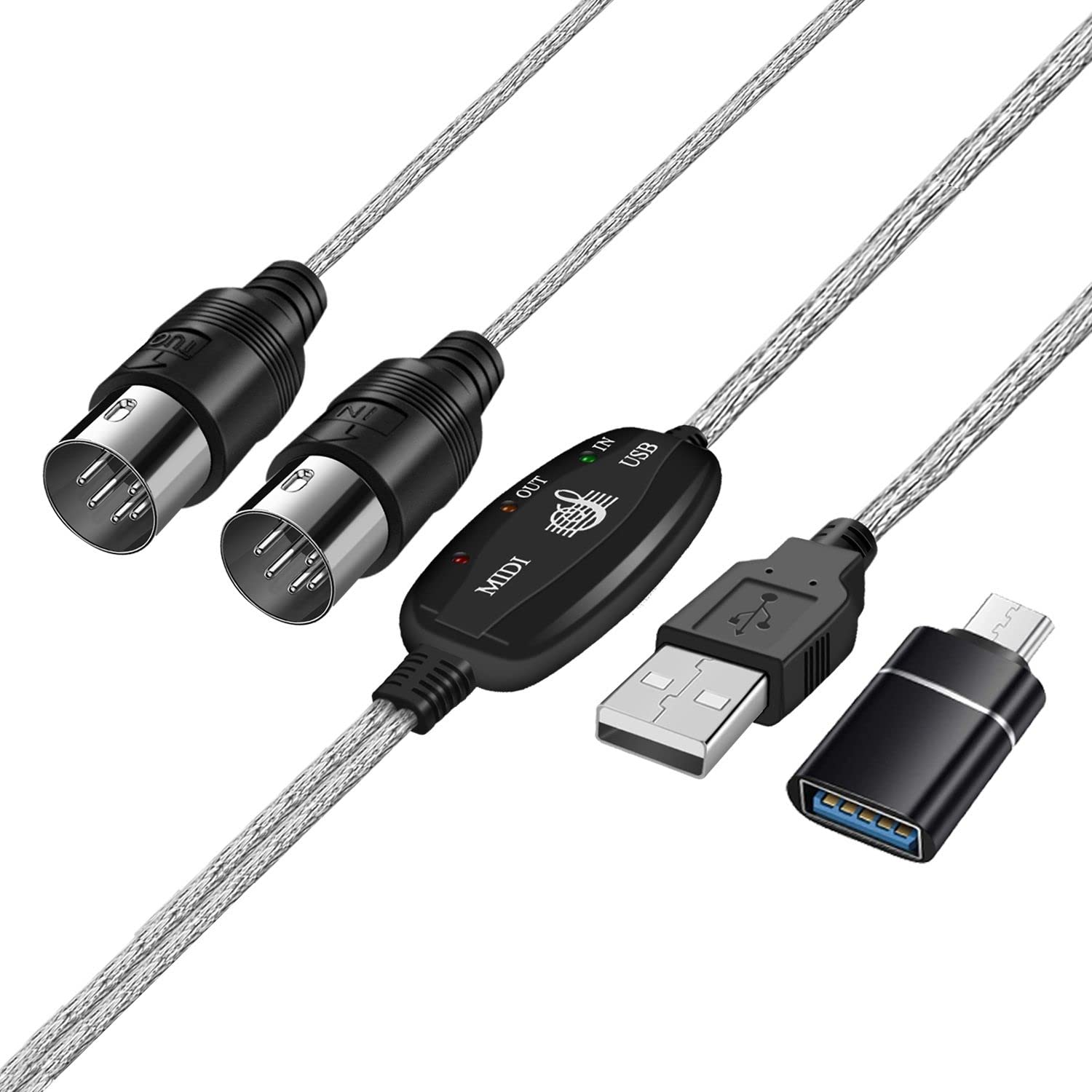 Tnp Midi Cable Set To Usb With Type C Adapter 2 In 1 Midi Piano Usb Cord From Pc To Keyboard, Synthesizer, Electronic Drum, Elec