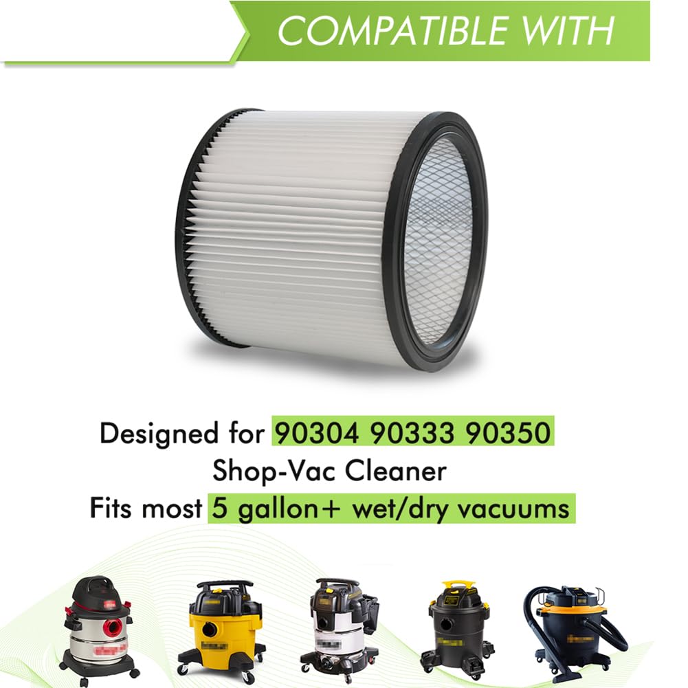 Replacement Filters For Shop Vac Filter 90304 90333 90350 Wet Dry Vac Filter With Lid, 3Pcs 90585 Foam Sleeve Filter And 3 Pcs 1