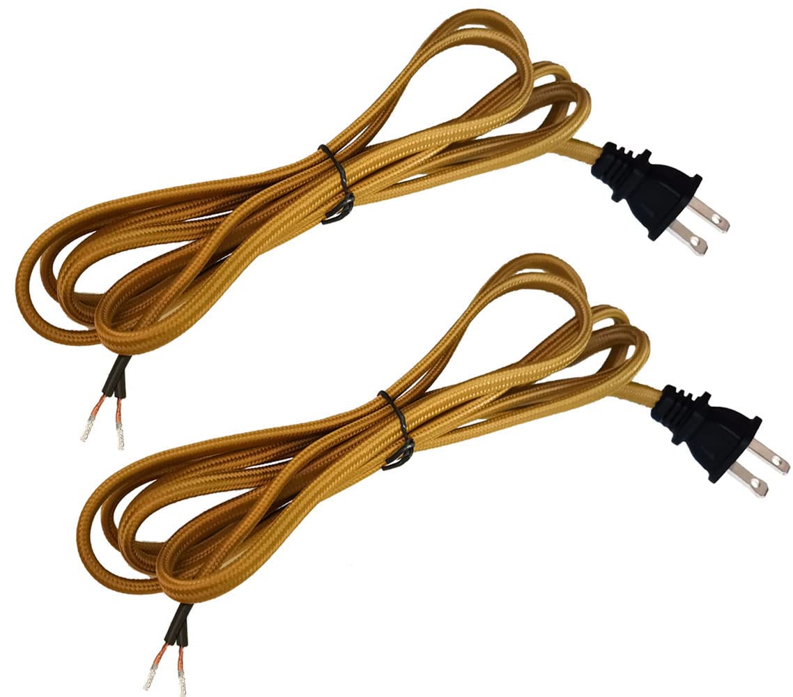Hyamass 2 Pack 8Ft Rayon Cloth Covered Lamp Cord Flat Plug With Polarized End, Spt 2 Ul Listed Appliance Wire For Table Lamps, P