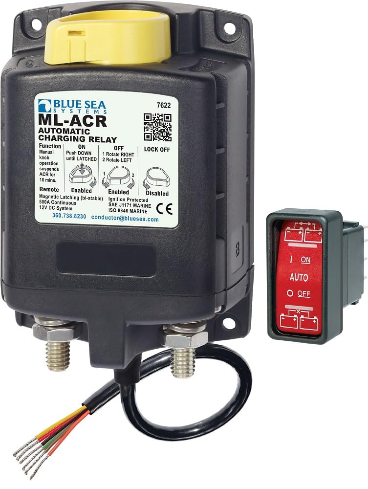 Blue Sea Systems 7622 Ml Acr 12V Dc 500A Automatic Charging Relay With Manual Control, Gray