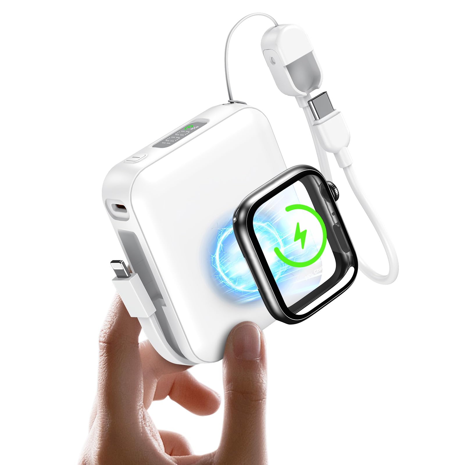 Luvknit 20000mAh Magnetic Power Bank for Apple Watch, 22.5W PD Fast Charging Portable Charger for iPhone with Builtin Lightning
