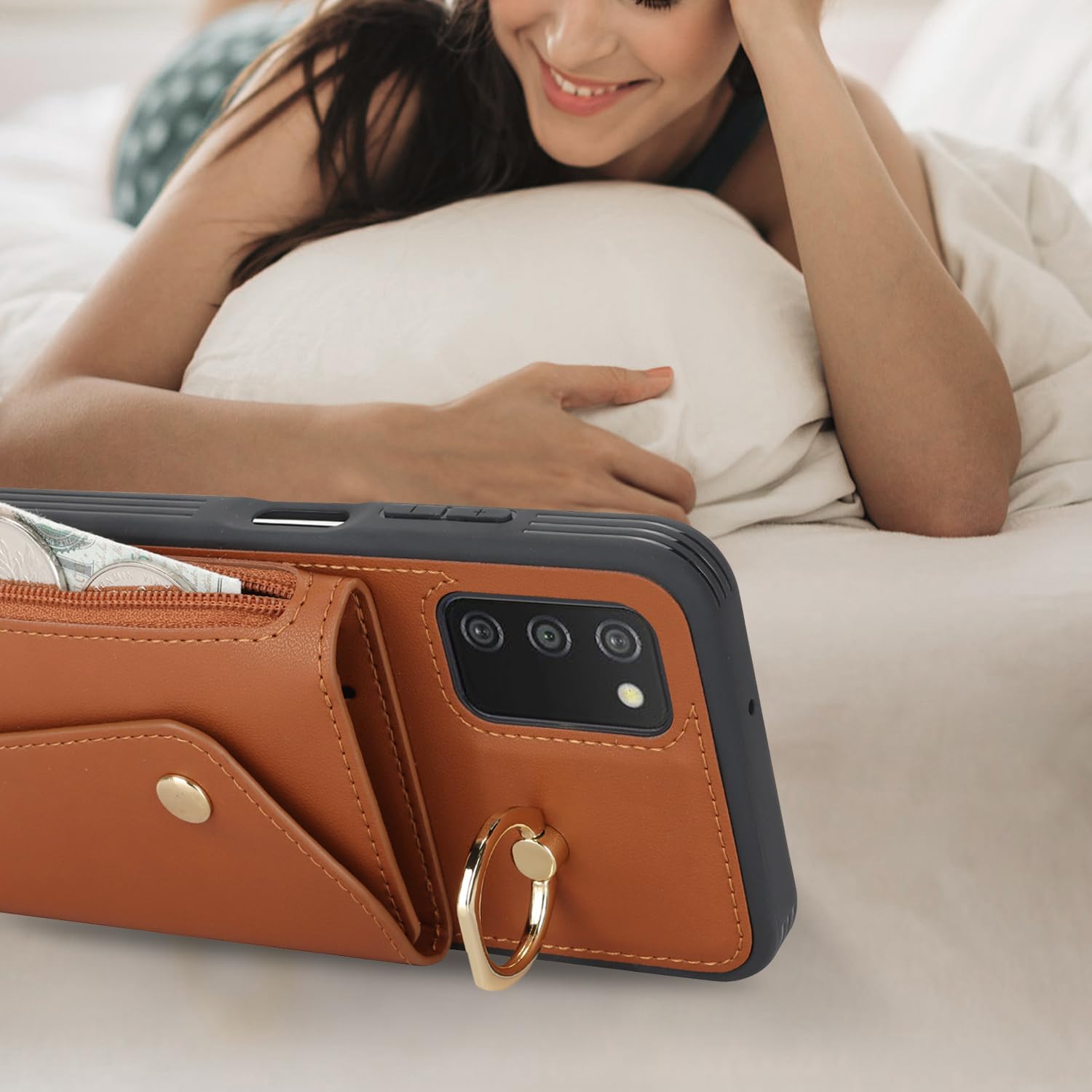 Lipvina For Samsung Galaxy A03S 5G Case With Card Holder And Strap - Zipper Pocket,Crossbody Lanyard Strap,Credit Card Holder,St