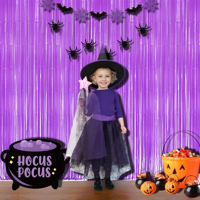 Braveshine Tinsel Photo Backdrop Curtains   2Pcs 3.2X8.2Ft Macaron Purple Foil Fringe Streamer Curtain For Birthdays Bachelorett