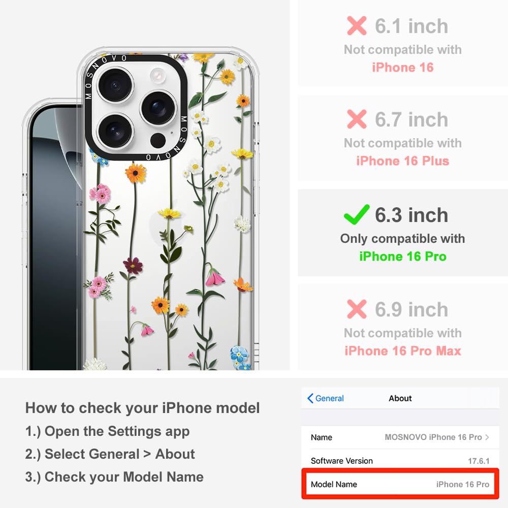 Mosnovo Case For Iphone 16 Pro, [Buffertech 6.6Ft Military Grade Drop Protection] [Anti Peel Off Tech] Clear Tpu Bumper Phone Ca